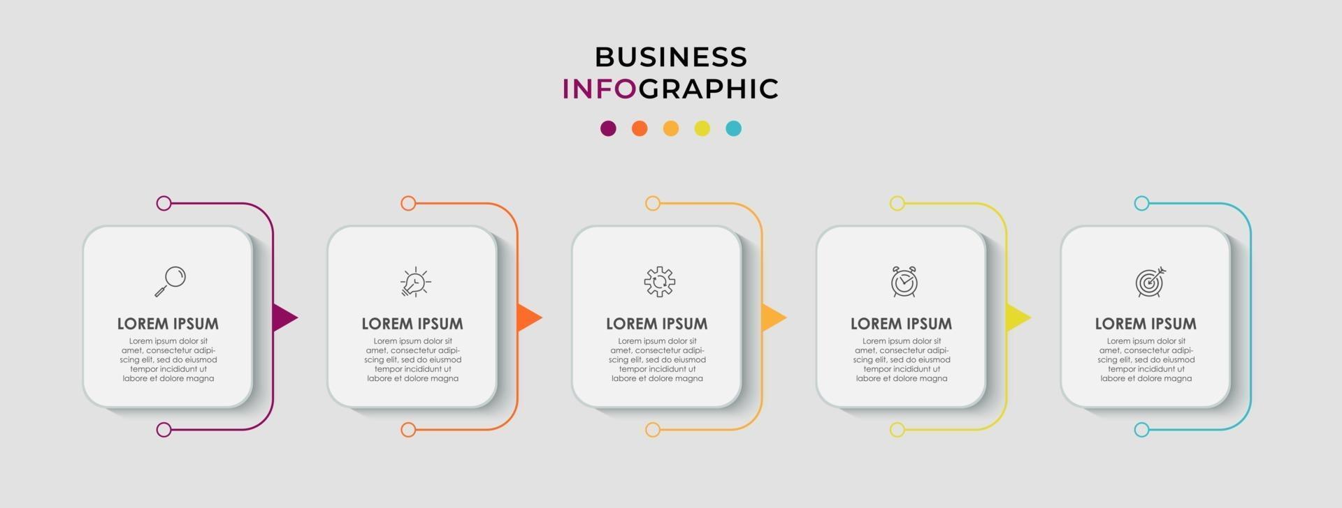 infographics ontwerp vector en marketing pictogrammen kunnen worden gebruikt voor werkstroom layout, diagram, jaarverslag, webdesign. bedrijfsconcept met 5 opties, stappen of processen.