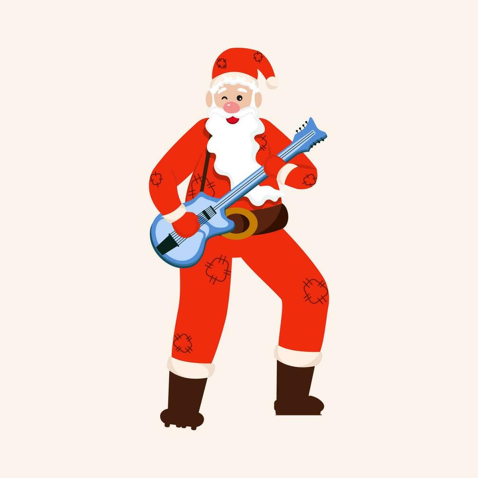 koel de kerstman clausule knipogen en spelen gitaar. vector