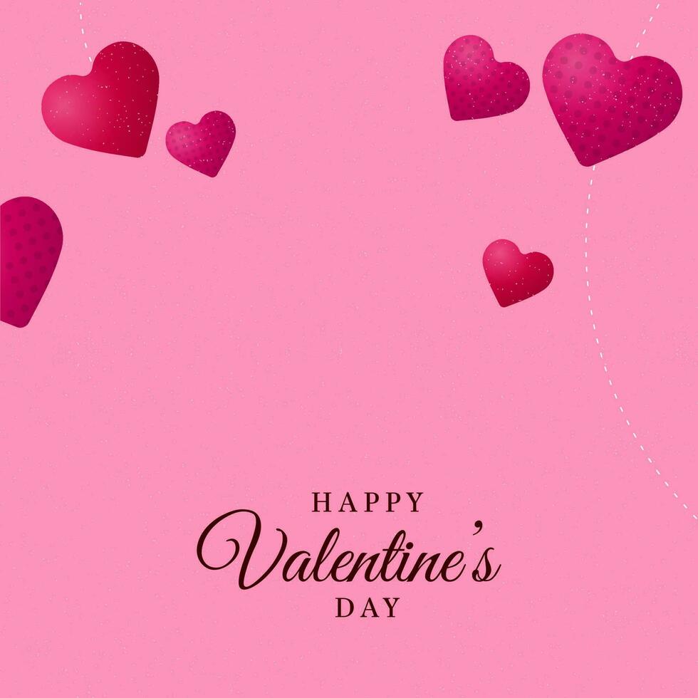 gelukkig Valentijnsdag dag doopvont met glanzend harten Aan roze achtergrond. vector