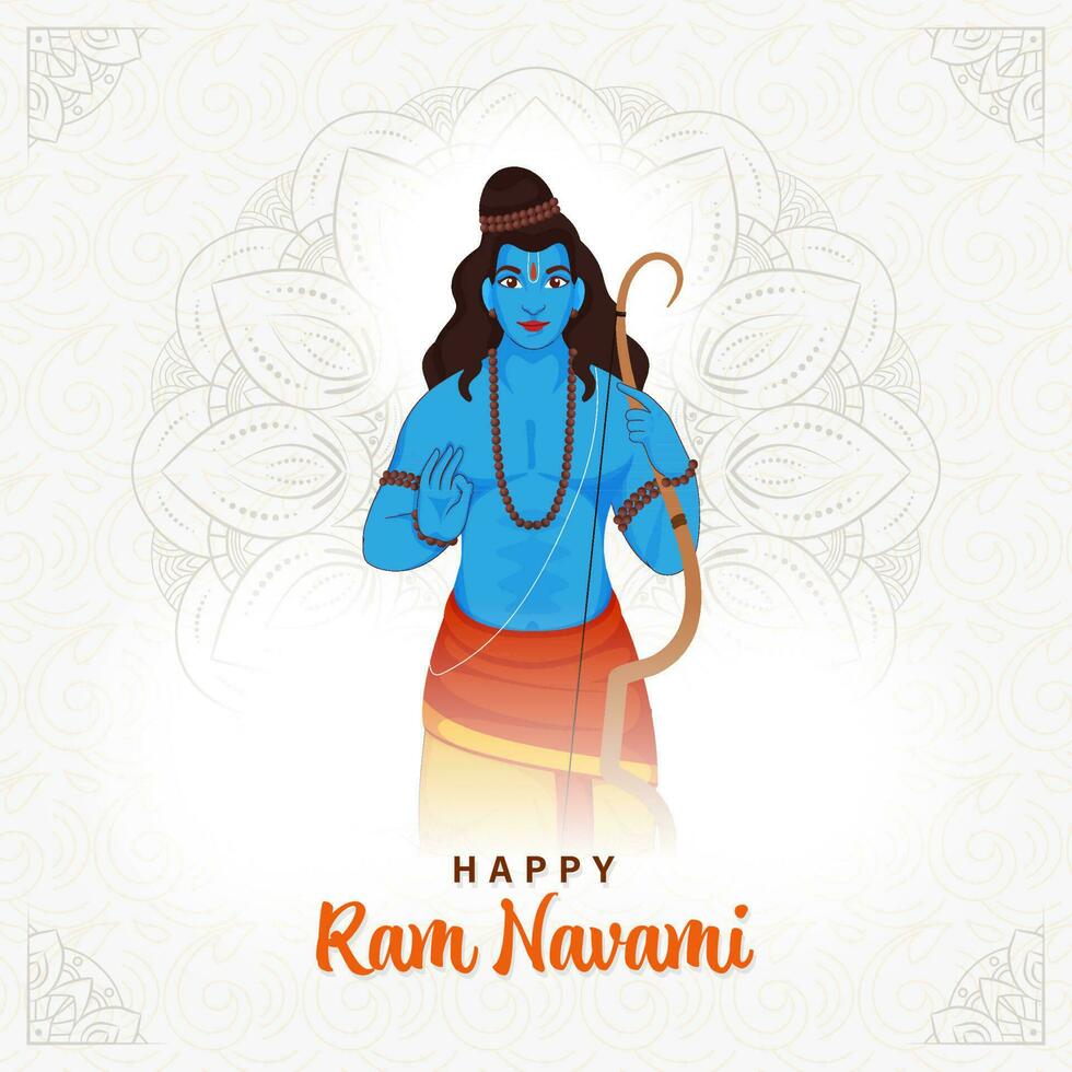 illustratie van heer rama zegen gelukkig RAM navami met boog pijl in gelukkig RAM navami viering Aan wit mandala achtergrond voor religieus festival. vector