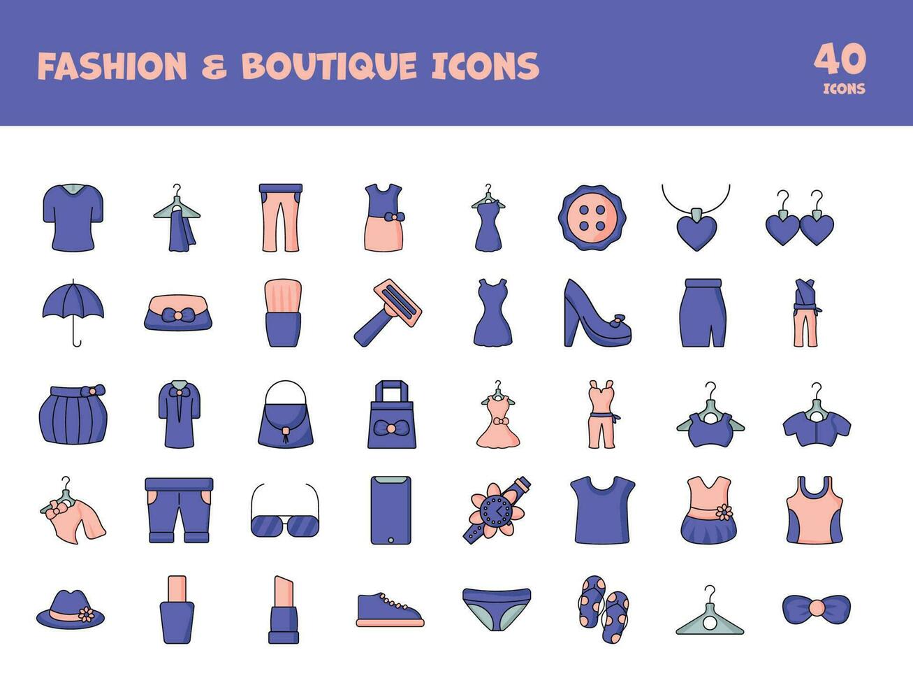 blauw en roze kleur reeks van mode winkel icoon in vlak stijl. vector