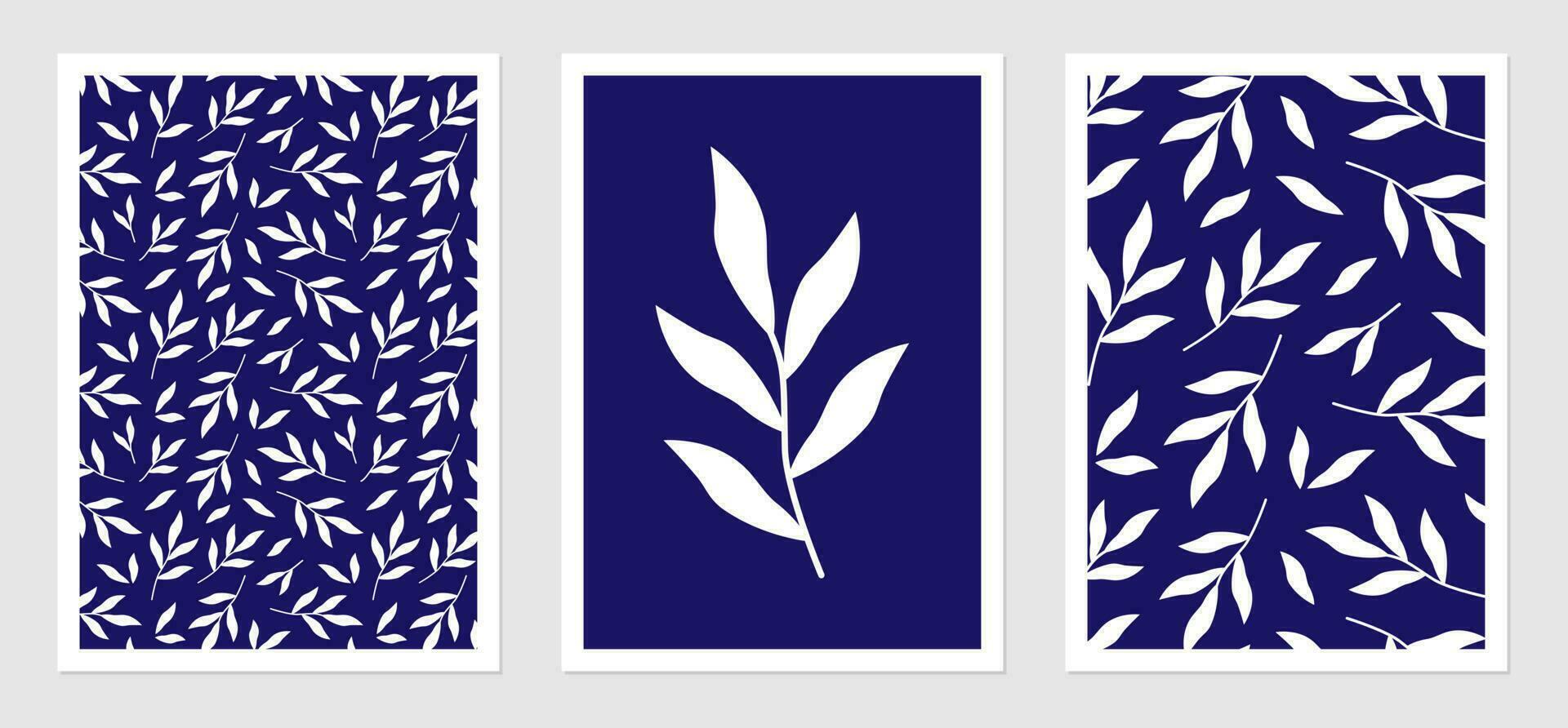 fabriek posters met wit bladeren Aan donker achtergrond. vector illustratie van gebladerte. botanisch interieur ontwerp set.