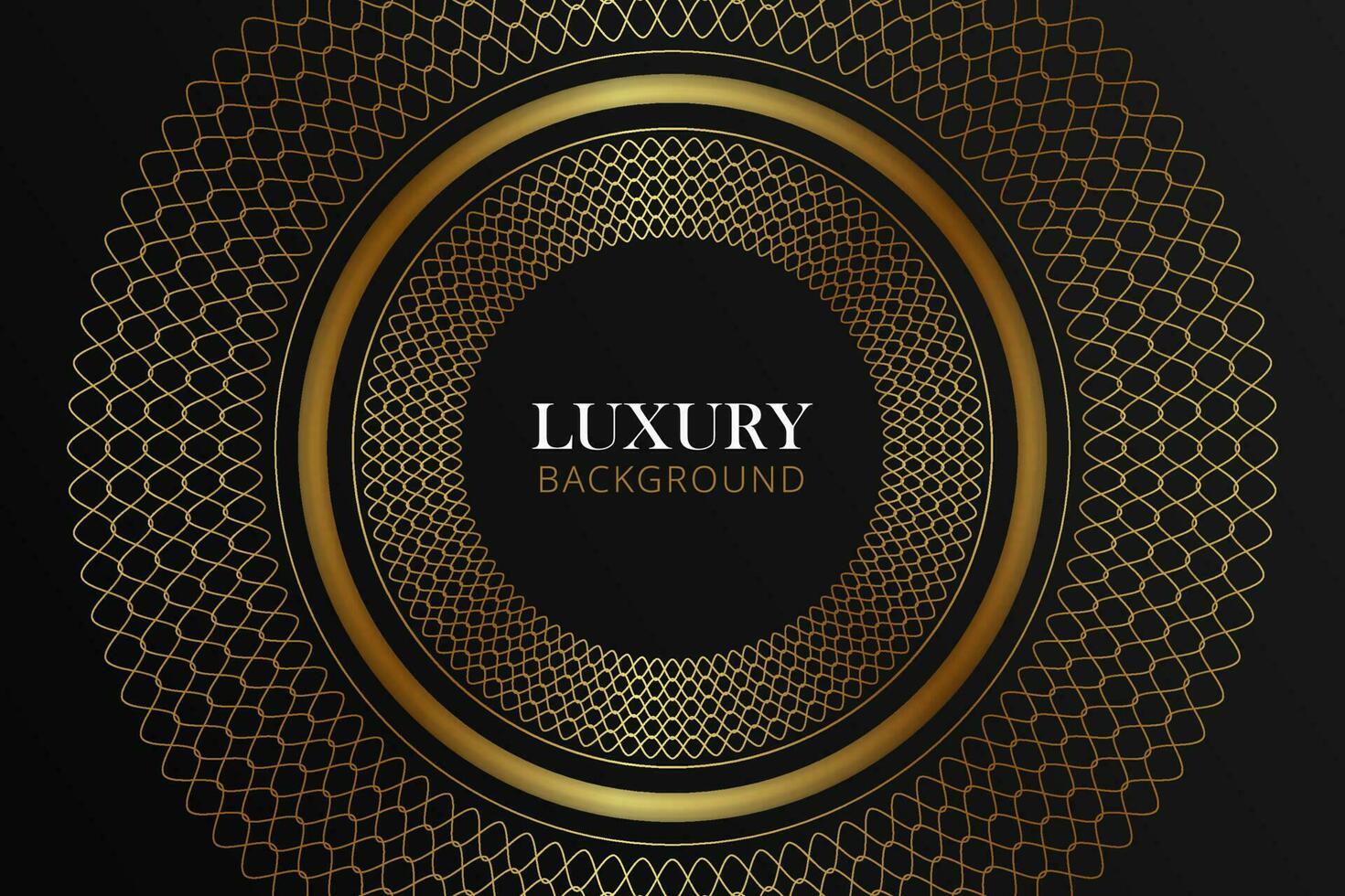 gouden mandala cirkel kader vector illustratie voor luxe bruiloft uitnodiging of premie presentatie sjabloon ontwerp met elegant meetkundig decoratief element en gloeiend effect Aan zwart achtergrond