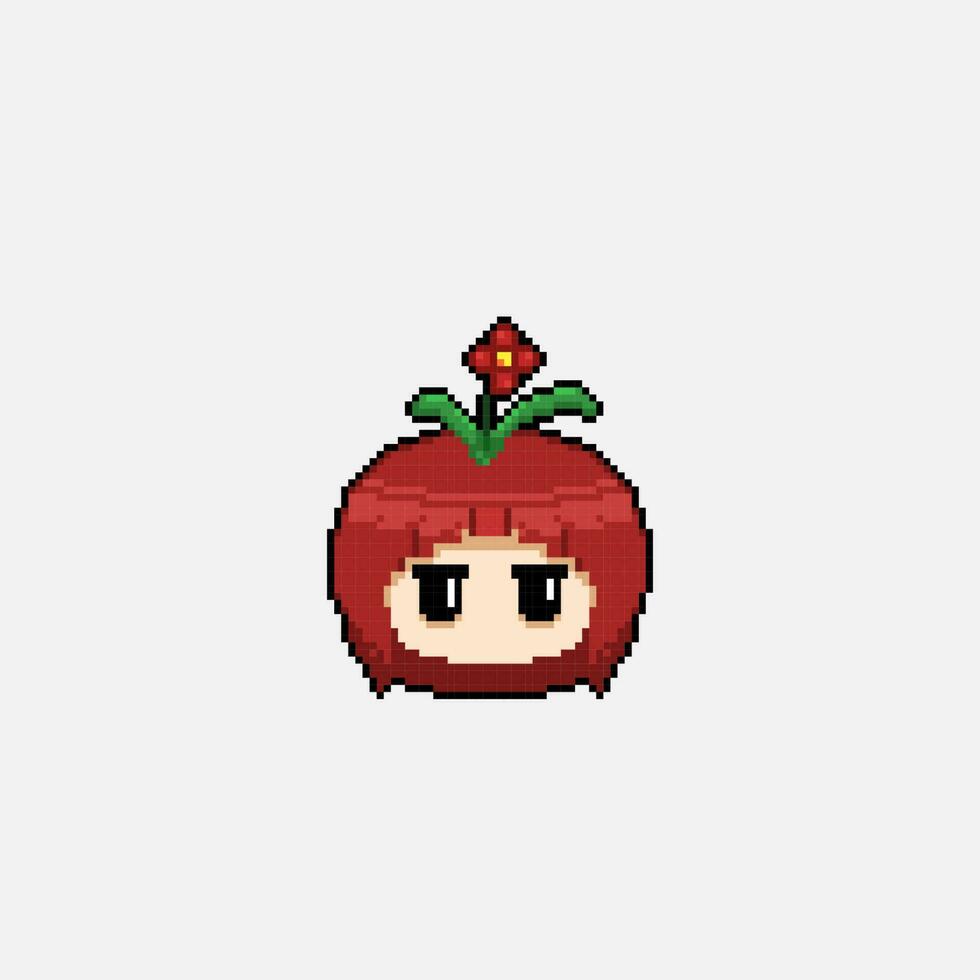 rood haar- meisje hoofd met bloem in pixel kunst stijl vector