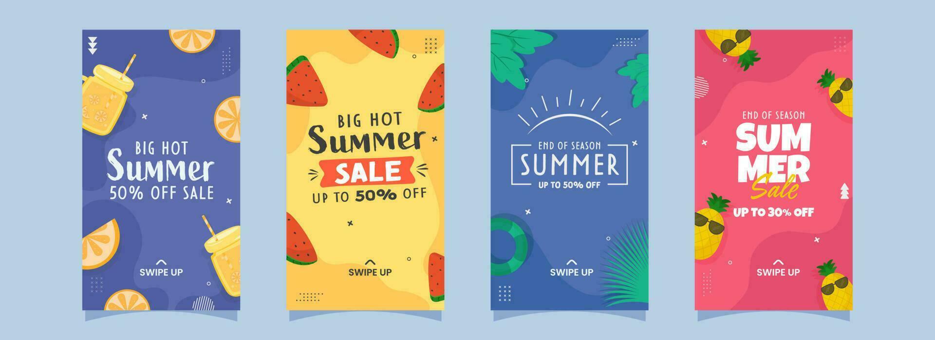 zomer uitverkoop sjabloon of folder ontwerp met verschillend korting aanbiedingen in vier kleur opties. vector