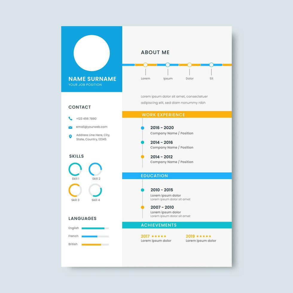 professioneel CV sjabloon of hervat briefhoofd lay-out met gegeven ruimte voor foto Bewerk. vector