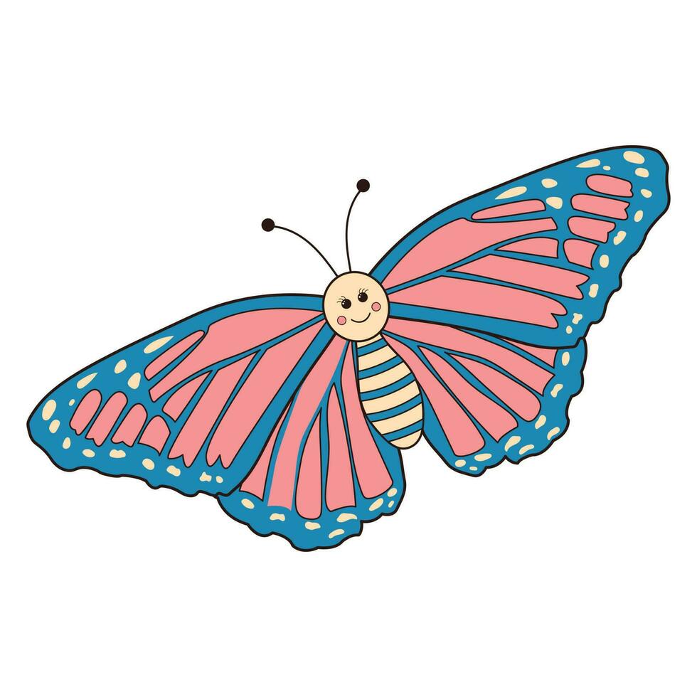 groovy vlinder karakter. wijnoogst hippie psychedelisch clip art. vector