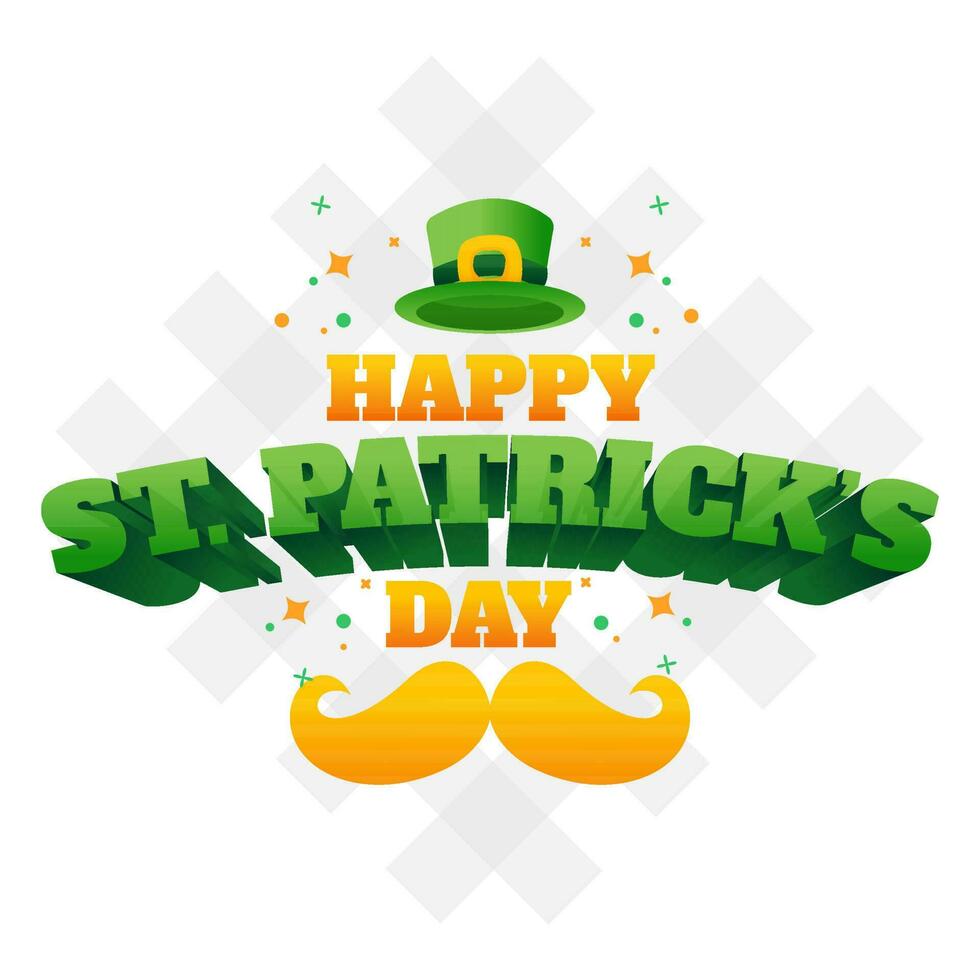 gelukkig st. Patrick dag tekst met snor en elf van Ierse folklore hoed Aan wit achtergrond. vector