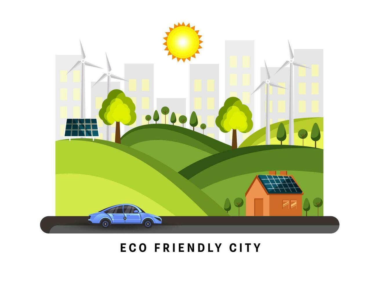 groen eco stad met natuur landschap achtergrond. vector