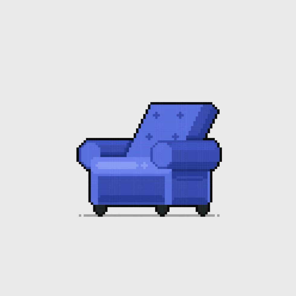 single blauw sofa in pixel kunst stijl vector