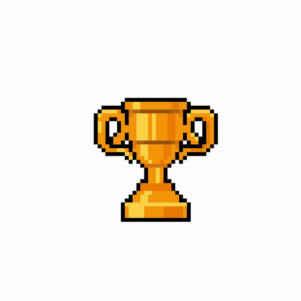 gouden trofee kop in pixel kunst stijl vector