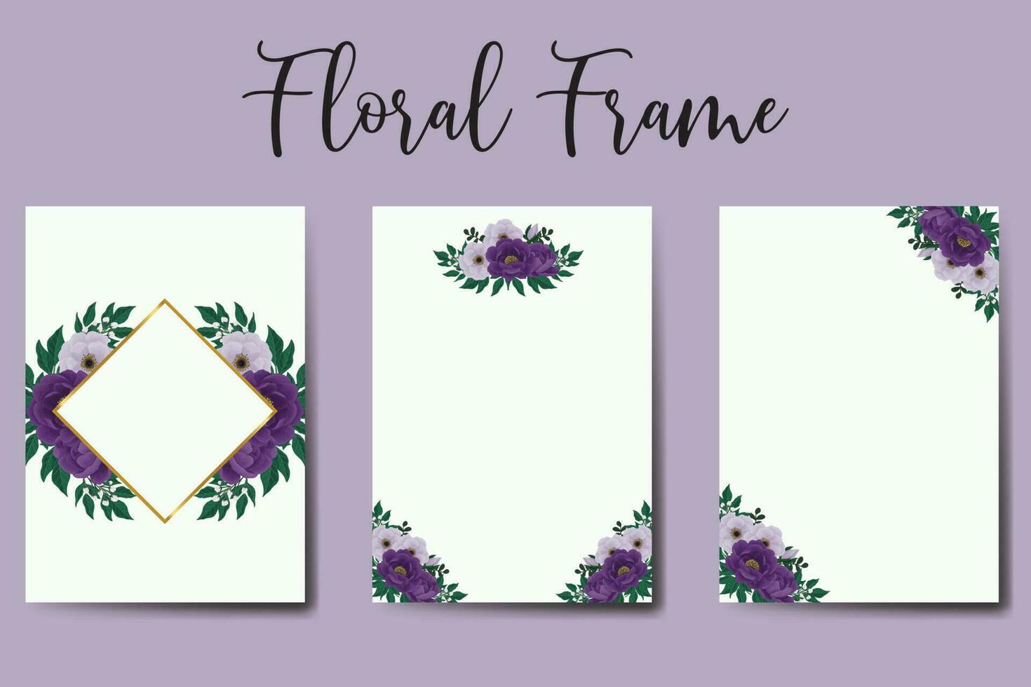 bruiloft uitnodiging frame set, bloemen aquarel digitale hand getekende paarse pioen bloem ontwerp uitnodiging kaartsjabloon vector