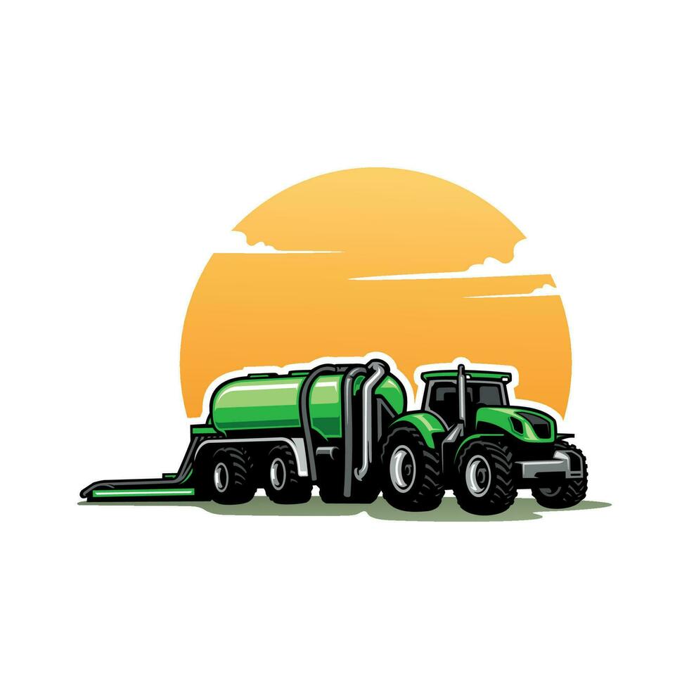 boerderij trekker met tanker aanhangwagen illustratie vector beeld