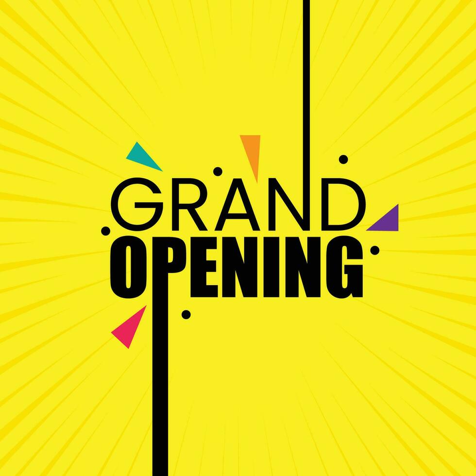 groots opening banier ontwerp met viering elementen Aan geel achtergrond. opening spoedig typografie poster ontwerp. groots opening sjabloon ontwerp voor bedrijf uitverkoop. vector