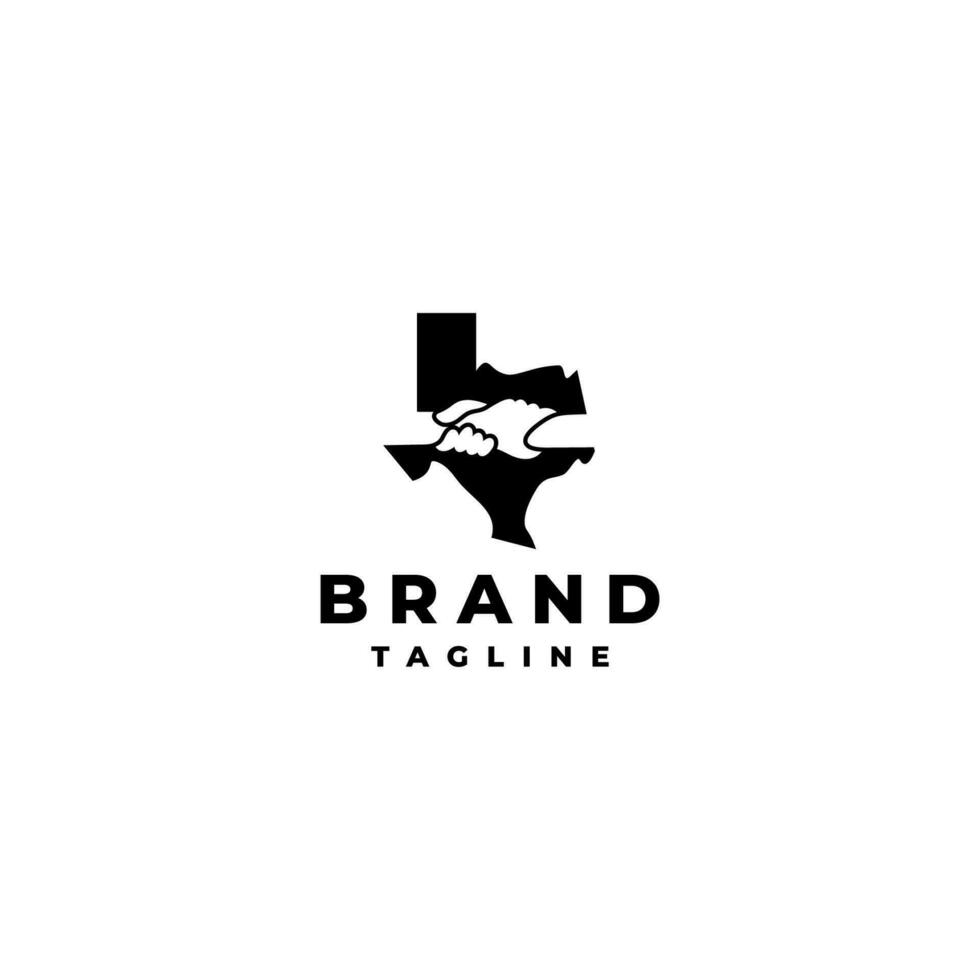 Texas staat kaart met twee handen helpen silhouet. twee handen geklemd over- Texas kaart logo ontwerp. vector