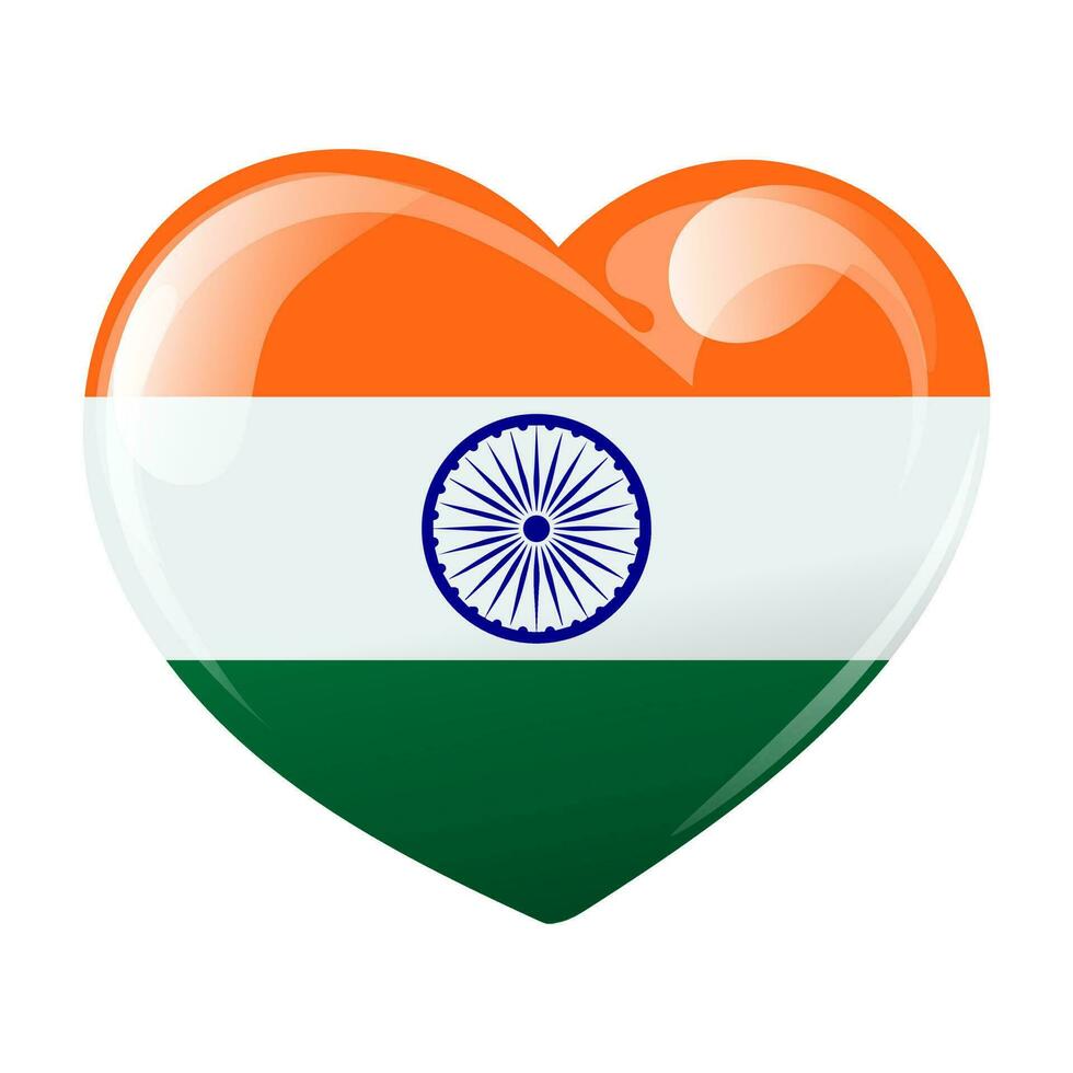 vlag van Indië in de vorm van een hart. hart met vlag van Indië. 3d illustratie, vector