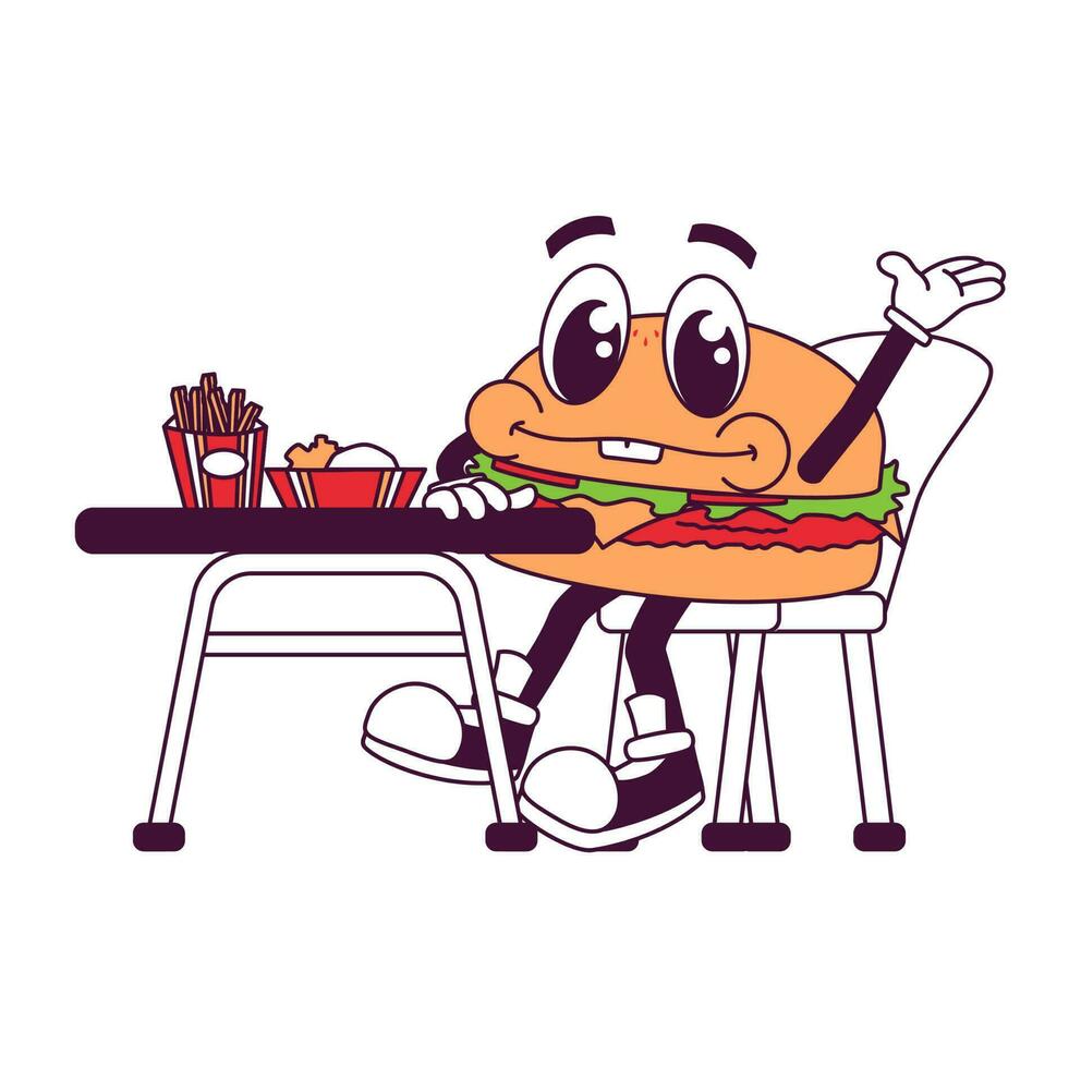 groovy hamburger tekenfilm karakter vector