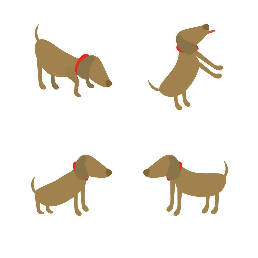 honden vector set. tekenfilm hond of puppy tekens ontwerp verzameling met vlak kleur in verschillend poseert. reeks van grappig huisdier dieren geïsoleerd Aan wit achtergrond.