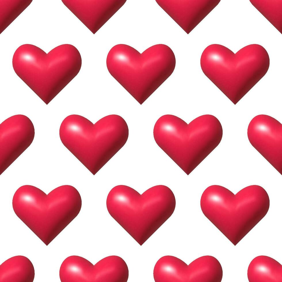 naadloos patroon met rood harten 3d vector illustratie