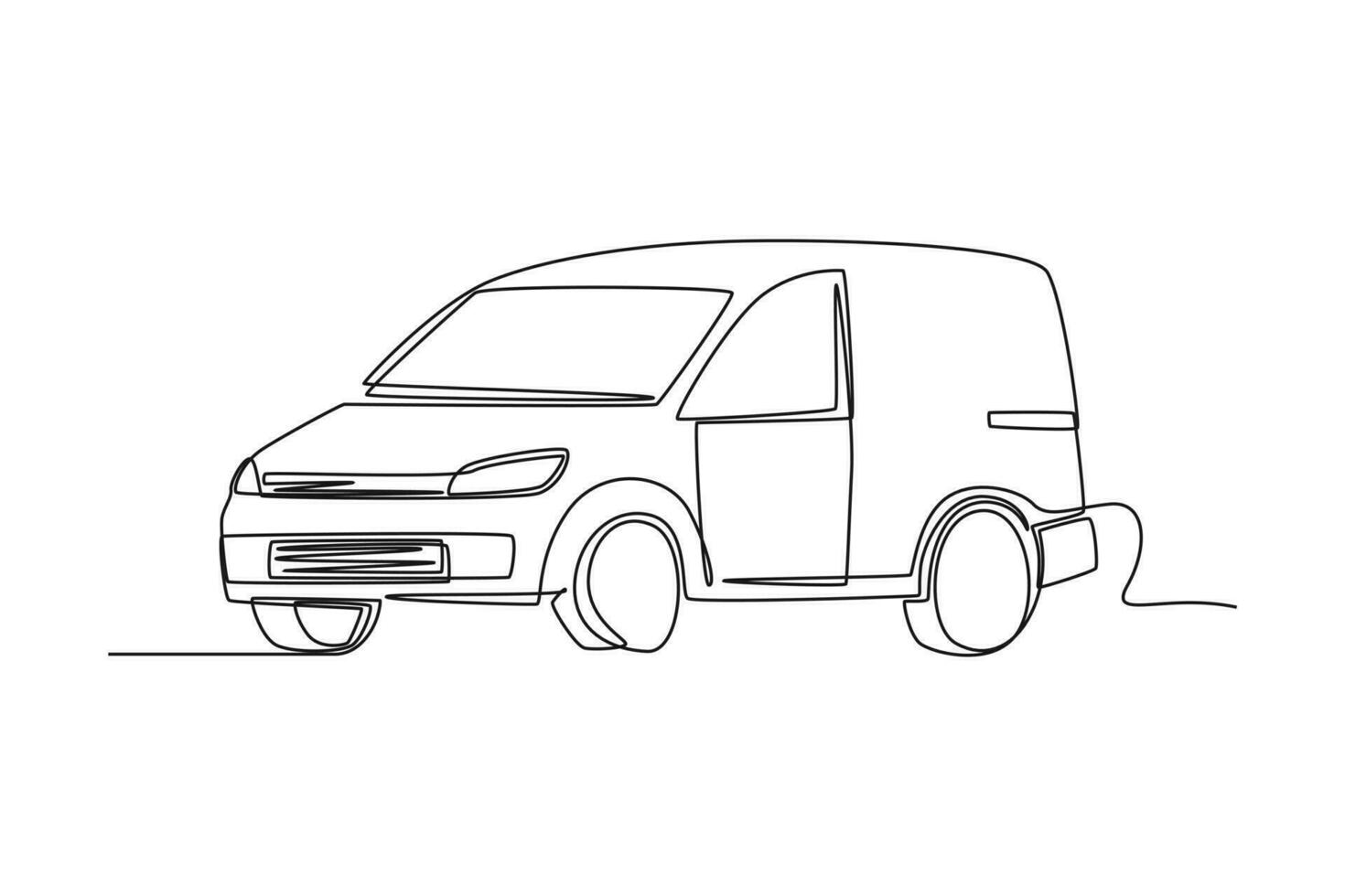 single een lijn tekening levering busje met doos lading. auto concept. doorlopend lijn trek ontwerp grafisch vector illustratie.