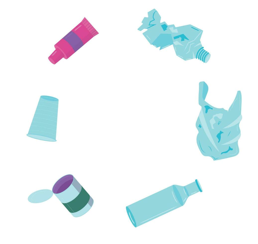 verspilling set. flessen, buizen, Tassen, kopjes. vector illustratie geïsoleerd Aan wit achtergrond.