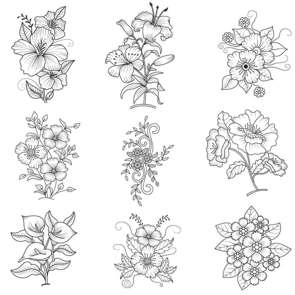 vector illustratie van decoratief hoek kader set. reeks hand- trek van hoeken verschillend vormen bloem decoratie vector ontwerp tekening schetsen stijl voor bruiloft en banier