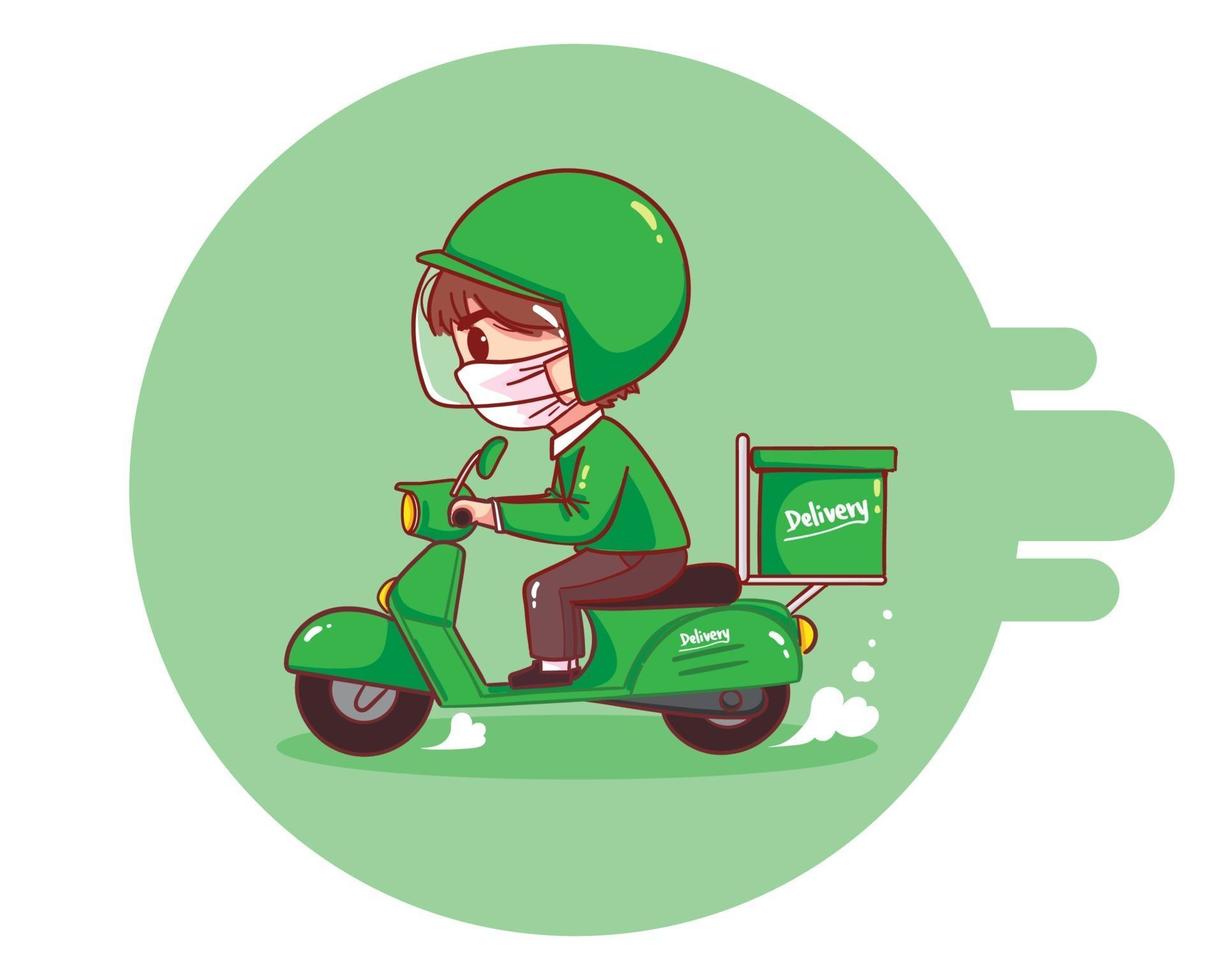 voedsellevering man rijden motorfiets cartoon kunst illustratie vector