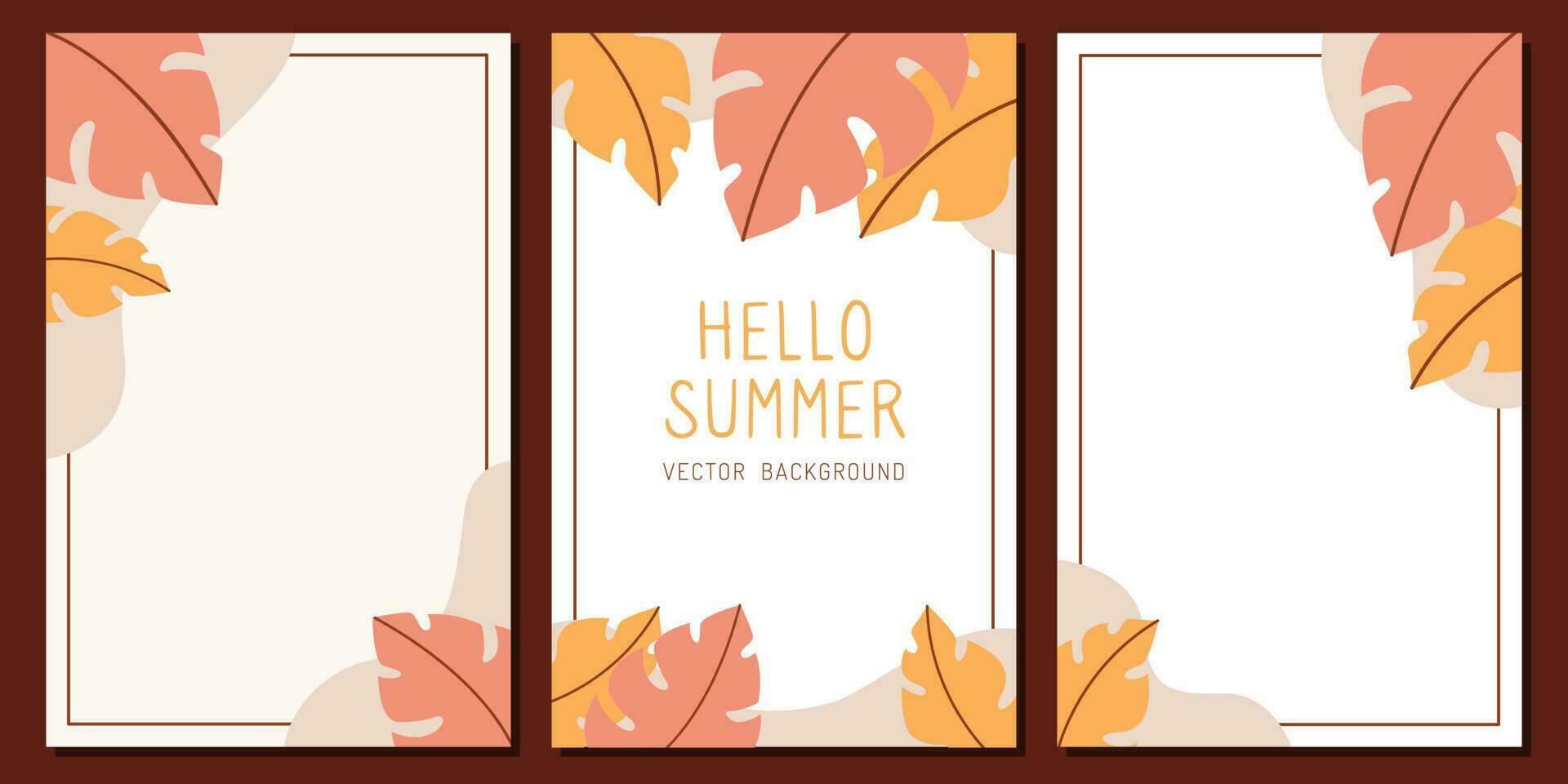 vector Sjablonen met monstera bladeren voor web banners en verhalen. herfst of zomer banners met planten