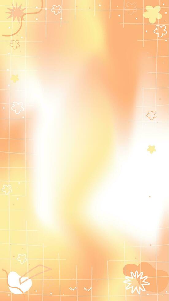 pastel geel oranje wazig maas helling abstract verhaal sjabloon achtergrond met kopiëren ruimte en hand getekend kawaii y2k elementen - glad en afgeronde lijn doodles vector