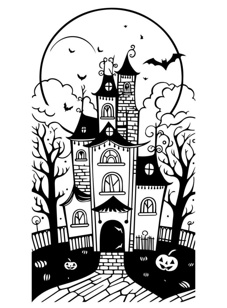 halloween landschap kinderen kleur bladzijde vector