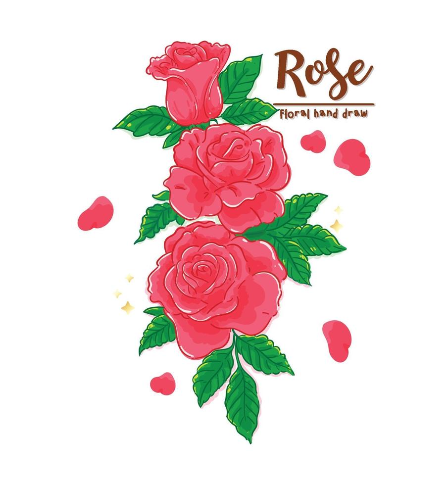 hand getekend rode rozen collectie cartoon kunst illustratie vector