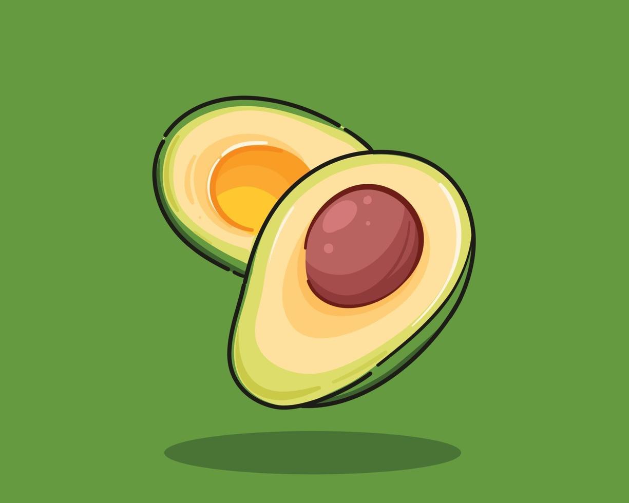 hele en gesneden avocado hand getekend cartoon kunst illustratie vector