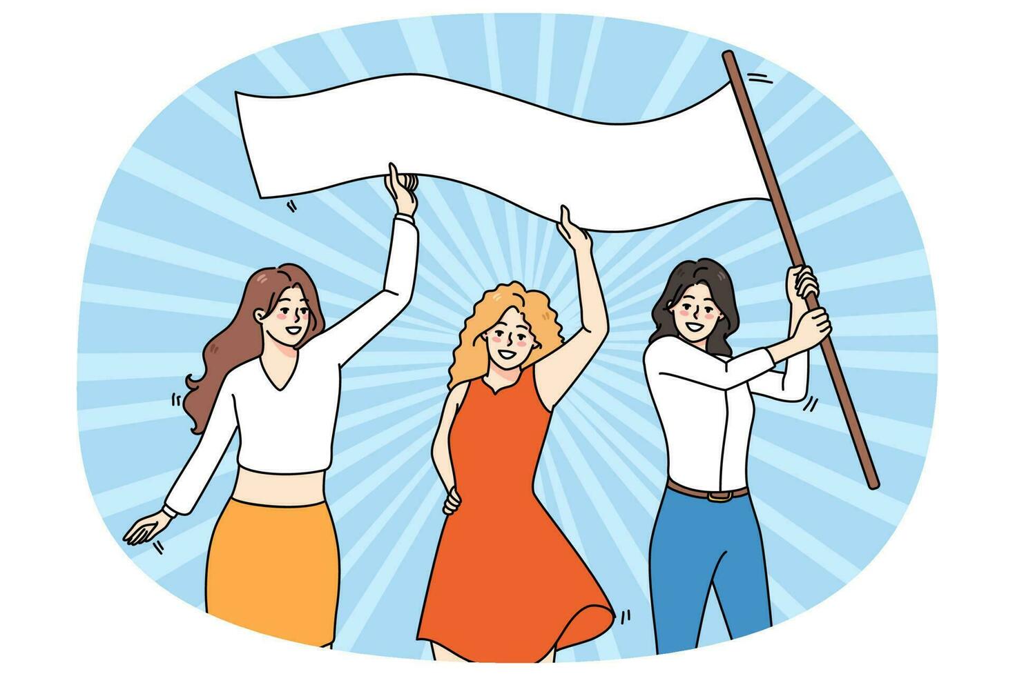 gelukkig Dames met banier Aan Internationale vrouw dag vector