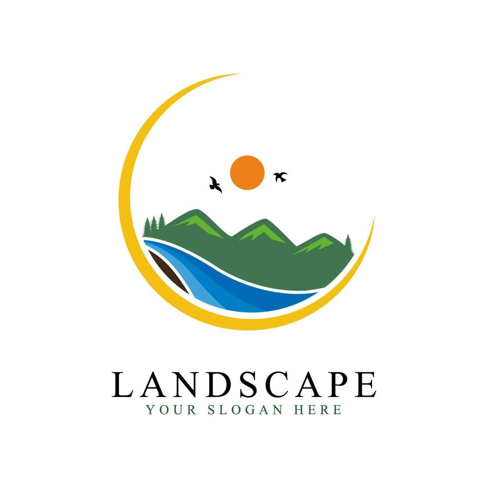 landschap logo ontwerp geïsoleerd wit achtergrond. landschap gemakkelijk logo symbool vector illustratie