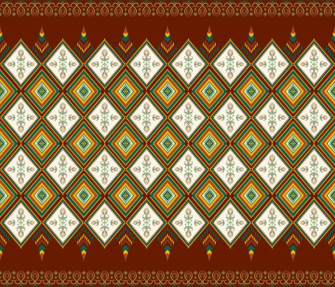 etnisch volk meetkundig naadloos patroon in rood en groen in vector illustratie ontwerp voor kleding stof, mat, tapijt, sjaal, omhulsel papier, tegel en meer