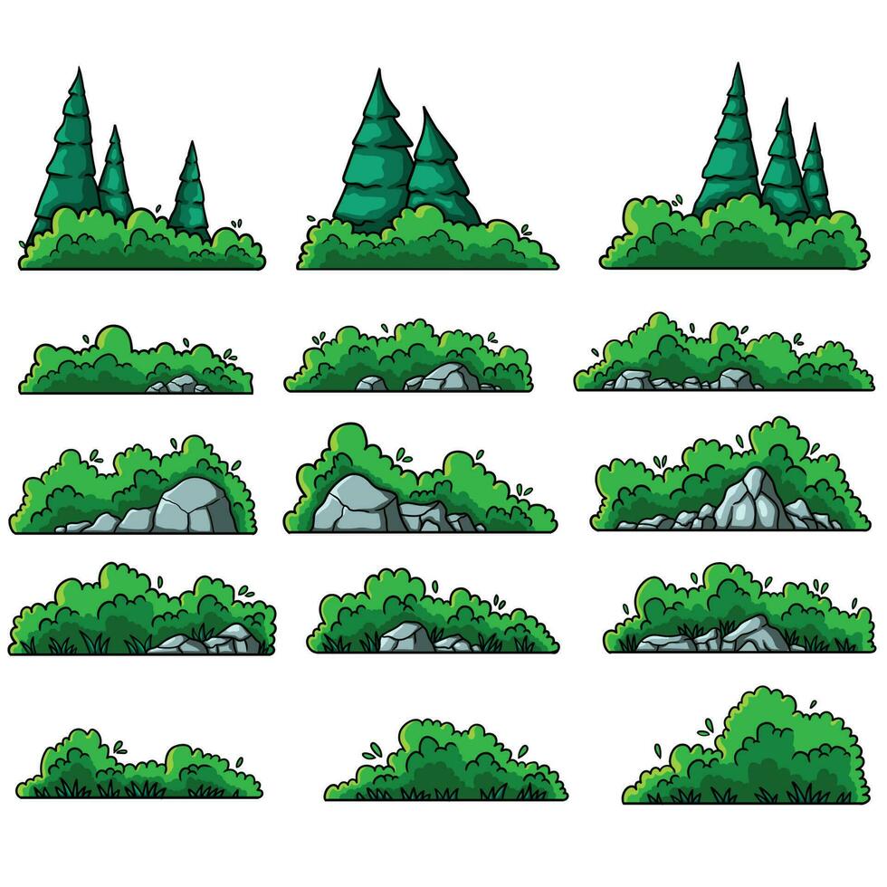 grens fabriek en boom natuur reeks vector illustratie