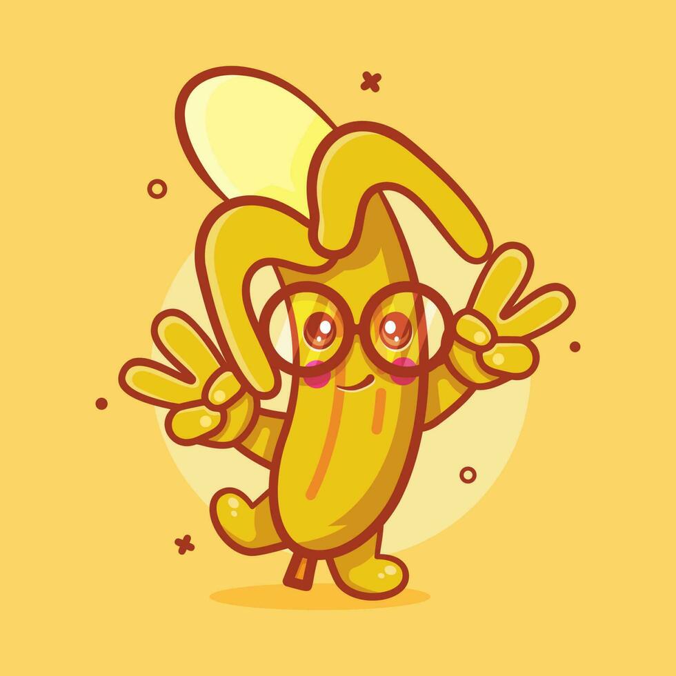 schattig banaan fruit karakter mascotte met vrede teken hand- geïsoleerd tekenfilm in vlak stijl ontwerp vector