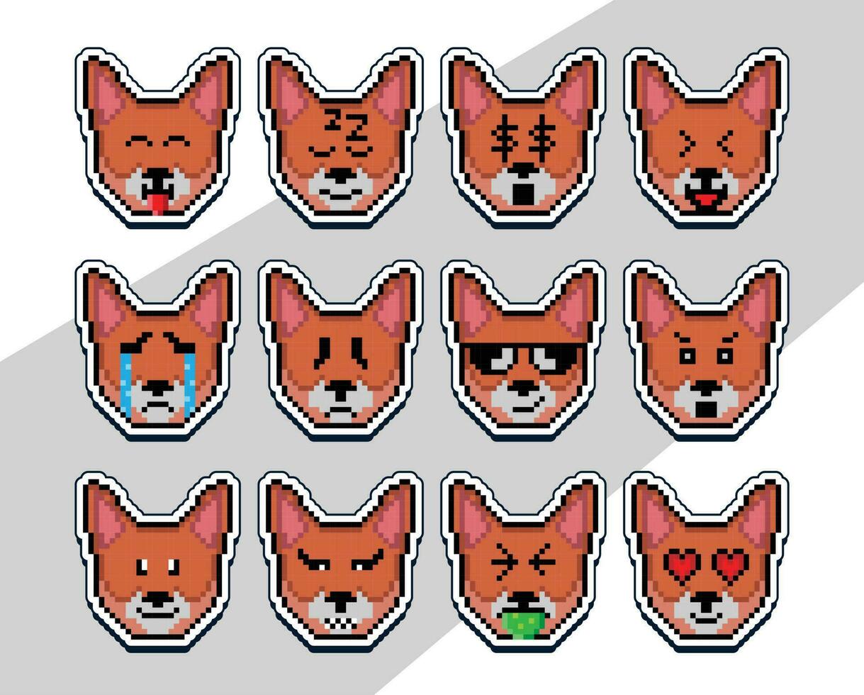 pixel kunst kat gezicht emoji sticker. pixel sticker ontwerp vector