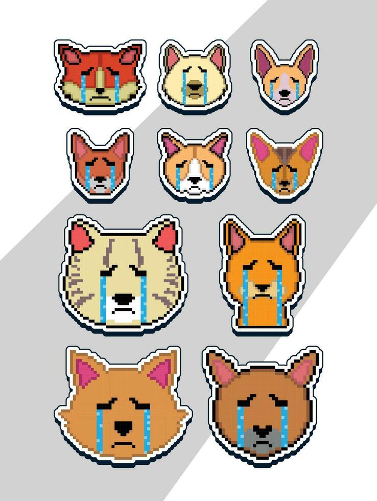 pixel kunst kat gezicht emoji sticker. pixel sticker ontwerp vector