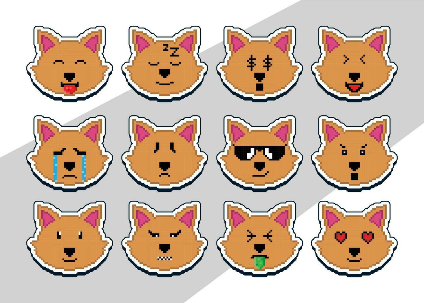 pixel kunst kat gezicht emoji sticker. pixel sticker ontwerp vector