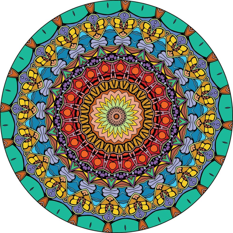 etnische mandala met kleurrijke sieraad. felle kleuren. geïsoleerd. vector