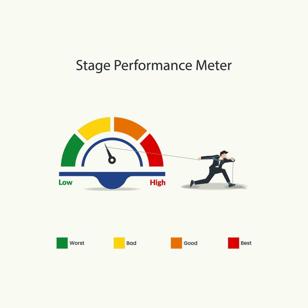 zakenman trekken de stadium prestatie meter ontwerp vector illustratie