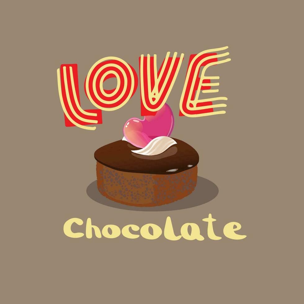 liefde chocola belettering met chocola taart Aan spierkracht achtergrond vector