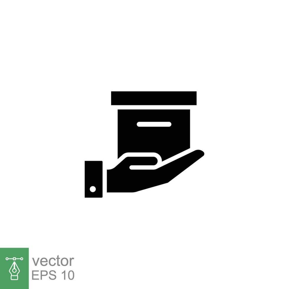 hand- Holding pakket icoon. gemakkelijk solide stijl. doos in hand- palm, dragen, geven concept. zwart silhouet, glyph symbool. vector symbool illustratie geïsoleerd Aan wit achtergrond. eps 10.