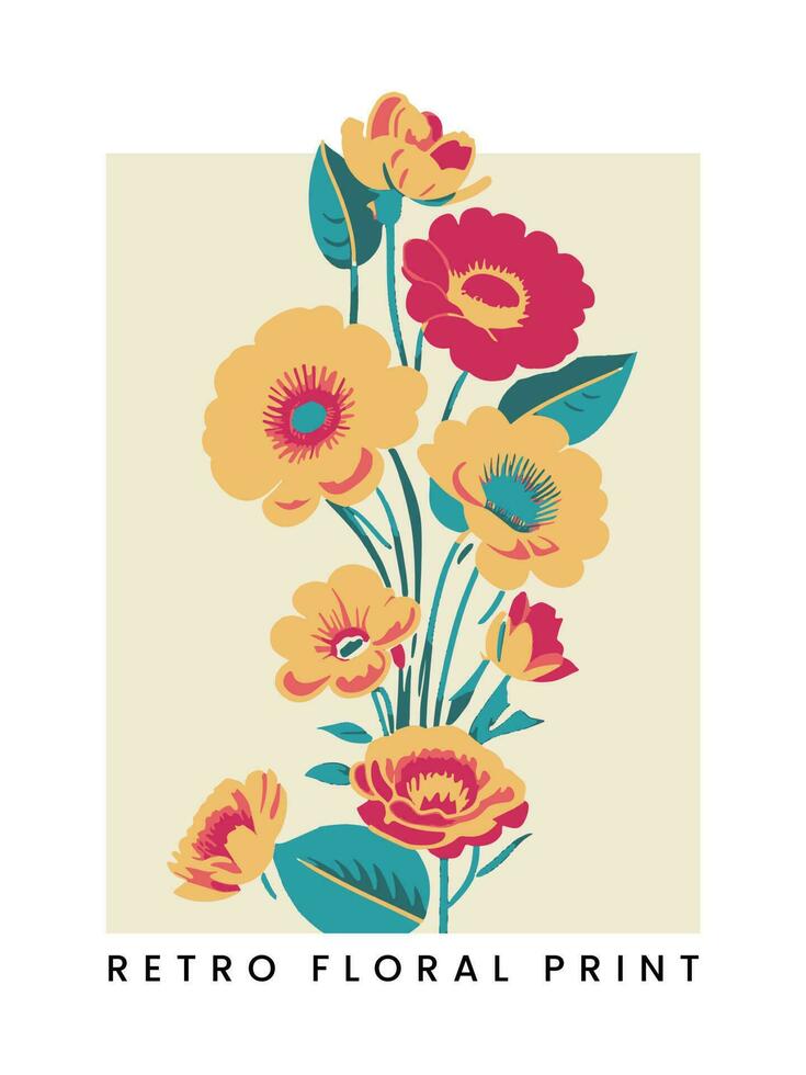 vector minimalistische retro scherm afdrukken botanisch bloemen oppervlakte patroon voor poster, boek Hoes of advertentie achtergrond.