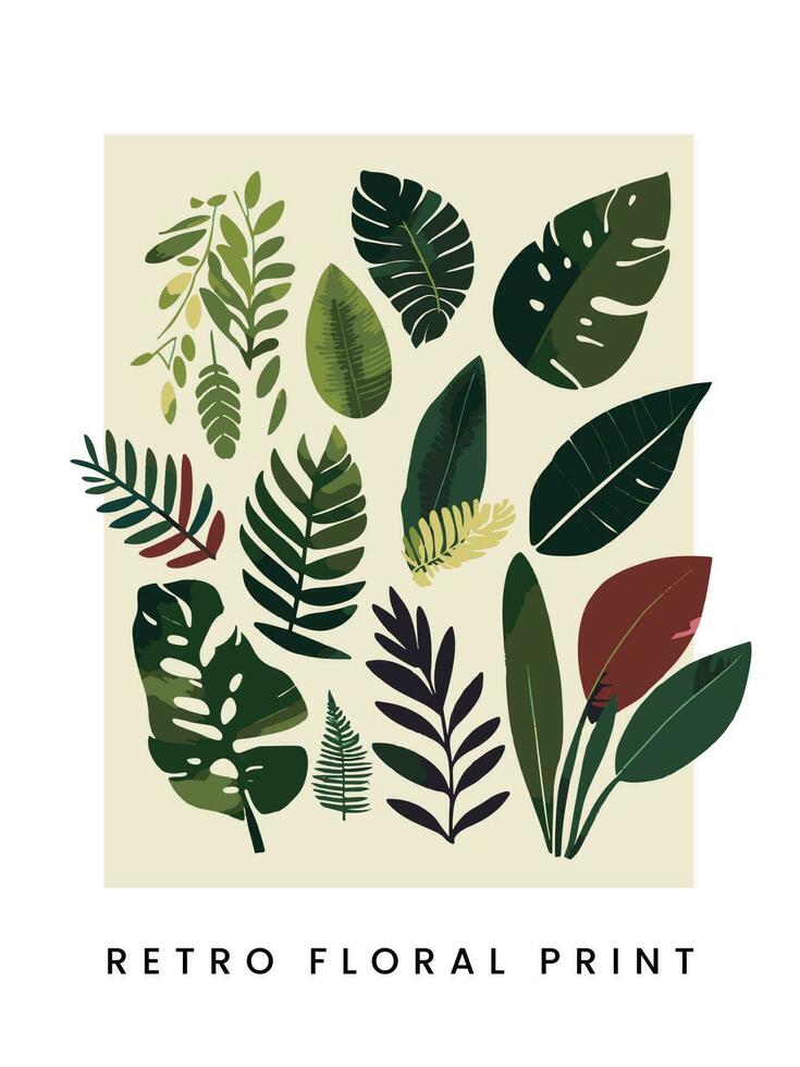 vector abstract retro scherm afdrukken botanisch tropisch blad oppervlakte patroon elementen voor poster, boek Hoes of advertentie achtergrond.