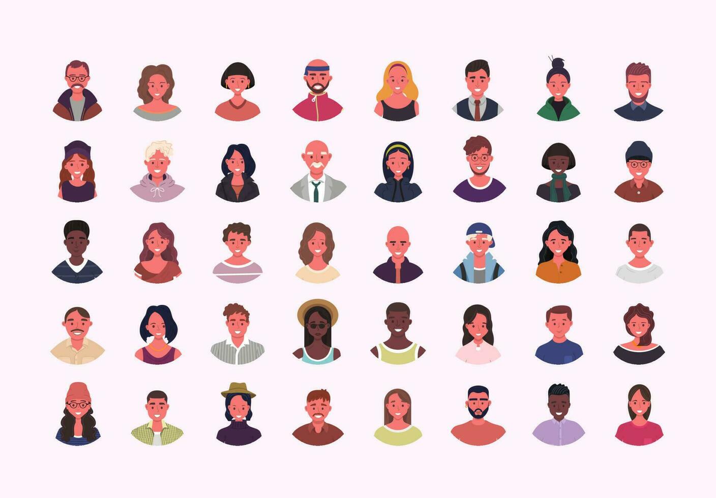 reeks van divers mensen avatars vector illustratie. multi-etnisch gebruiker portretten. verschillend menselijk gezicht pictogrammen. mannetje en vrouw karakters. glimlachen mannen en Dames.