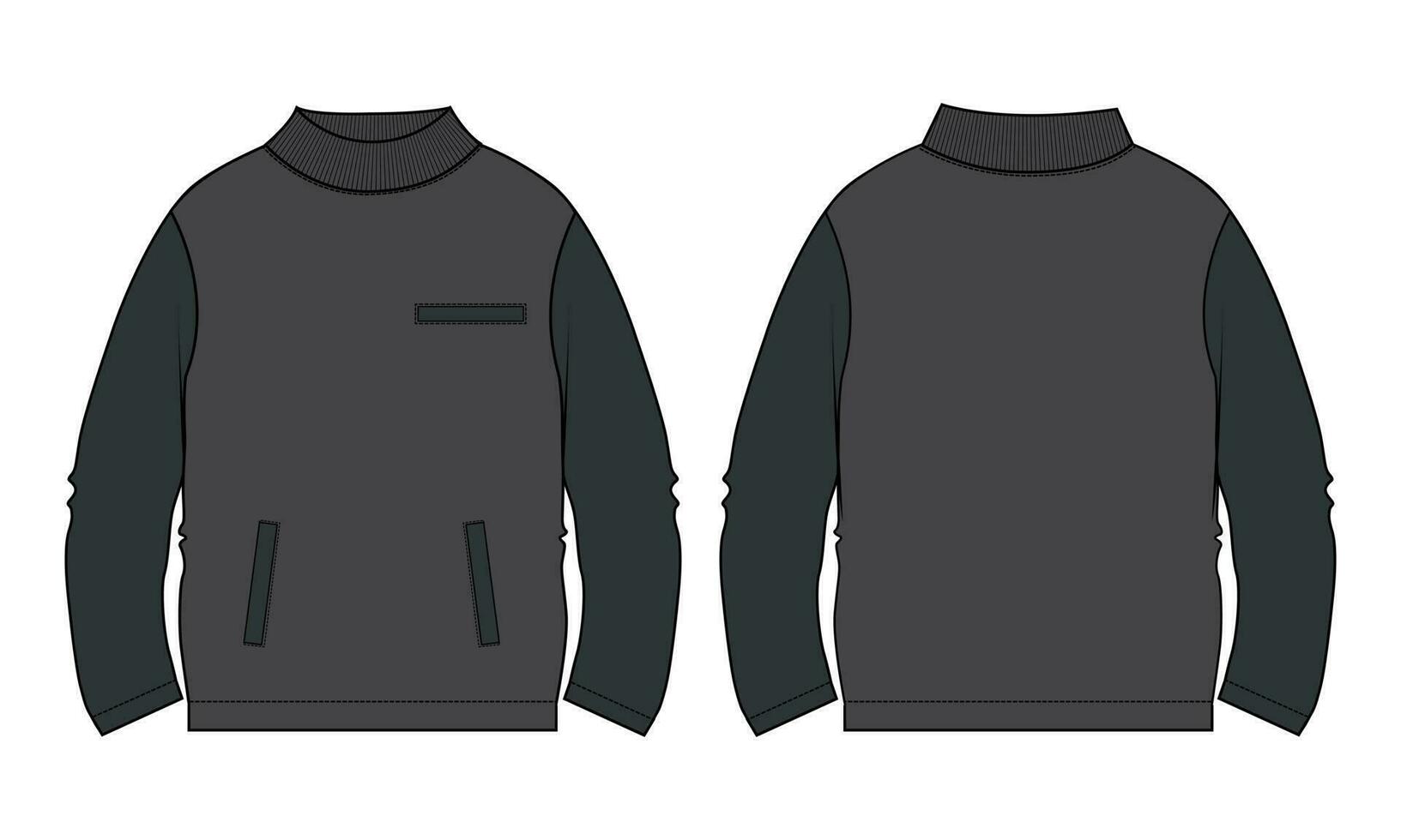 twee toon kleur lang mouw sweater technisch tekening mode vlak schetsen vector illustratie sjabloon voorkant en terug keer bekeken.