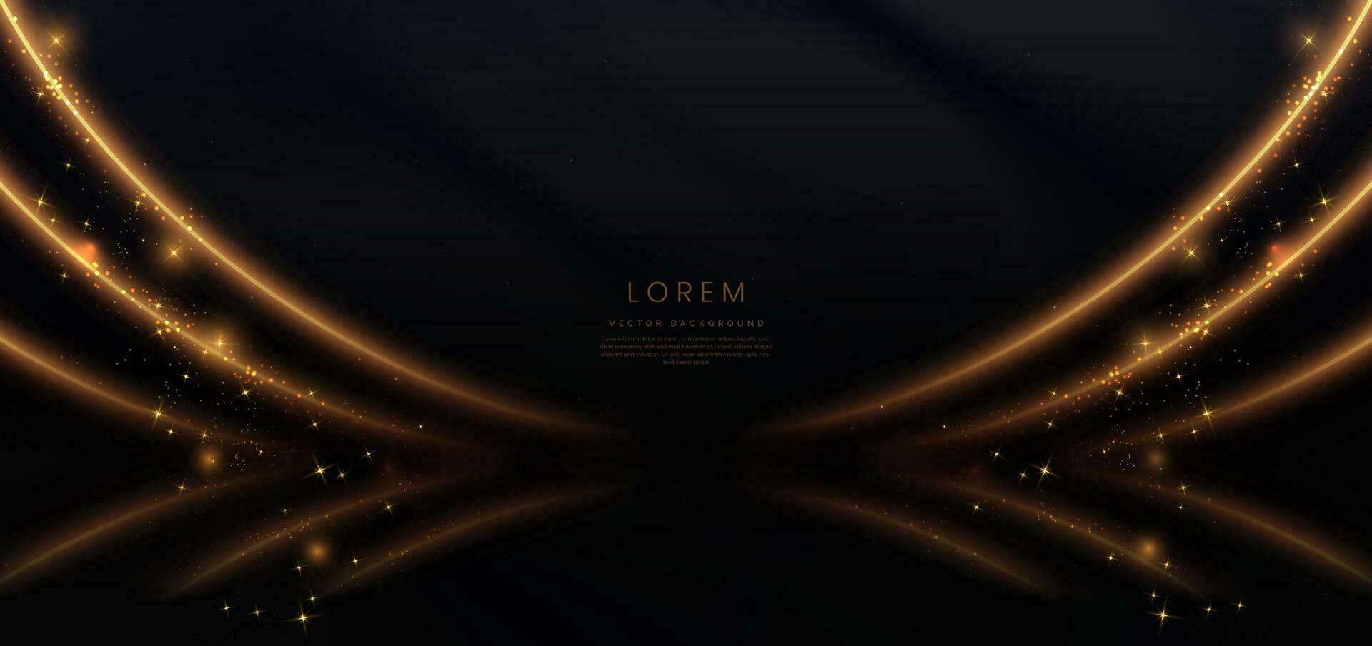 abstract gloeiend goud gebogen lijnen Aan zwart achtergrond met verlichting effect en fonkeling met kopiëren ruimte voor tekst. luxe ontwerp stijl. vector