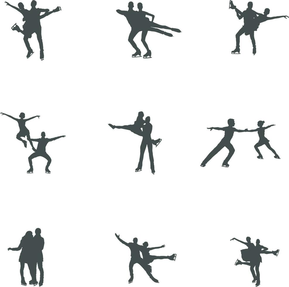 paar ijs het schaatsen silhouet, paar- het schaatsen silhouetten. vector